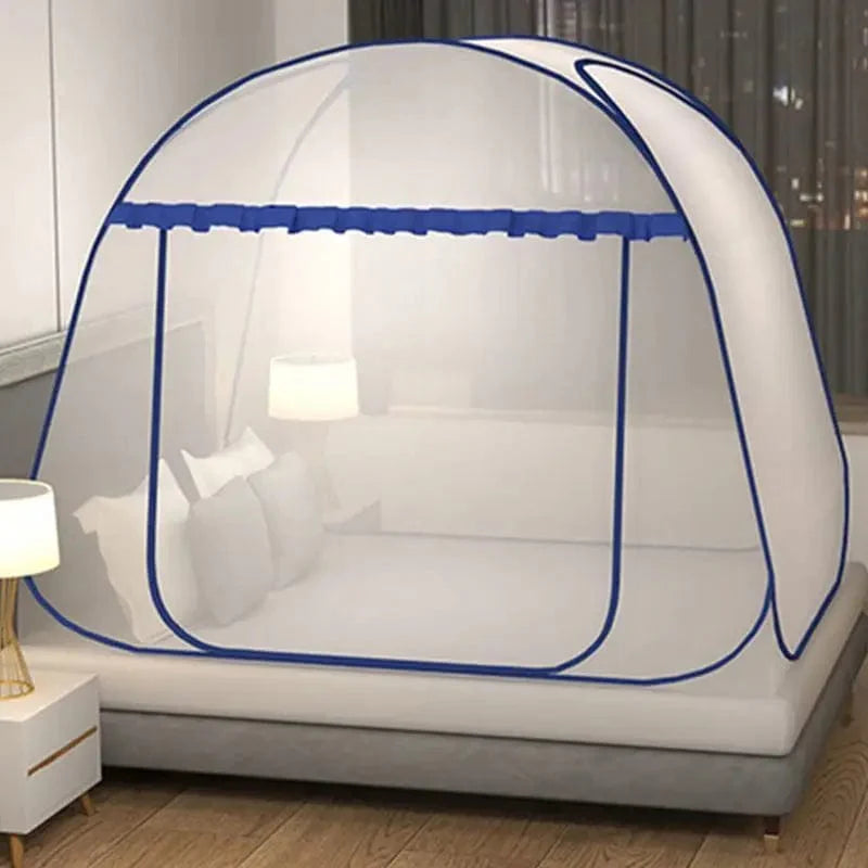 Dôme Moustiquaire Respirant Portable Bleu pour Lit Double