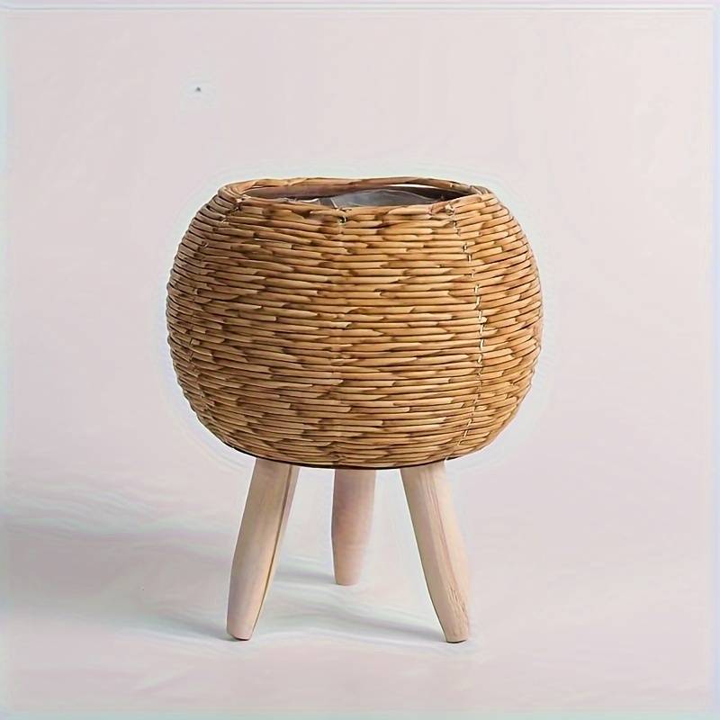 Pot de Fleur sur Pied en Rotin