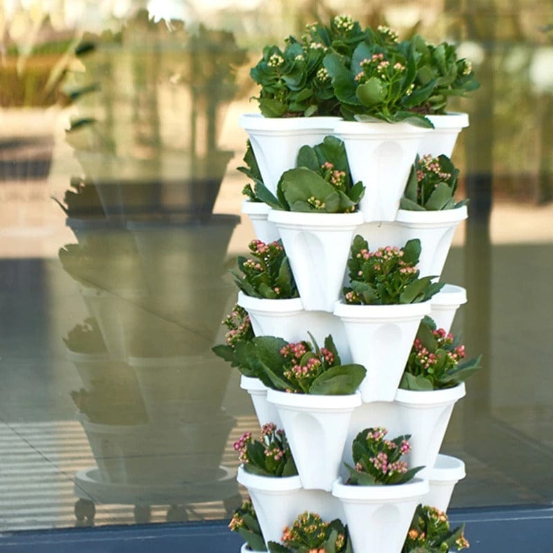 Pot en tour de fleur empilable (lot de 2 +1 Offert)