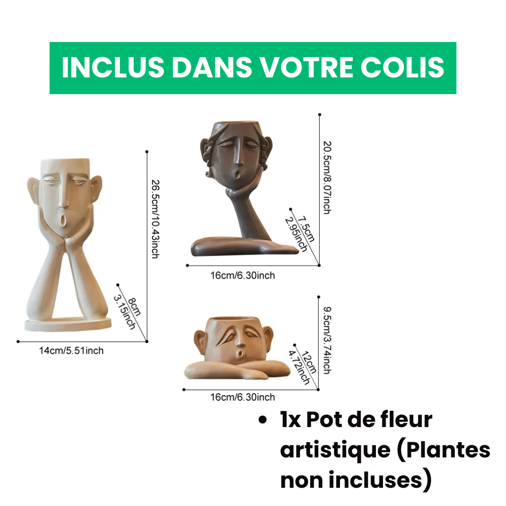 Pot de Fleurs Visages Artistiques Élégants