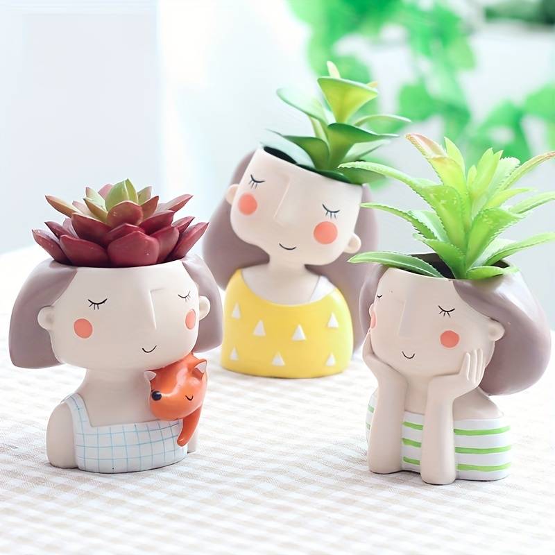 Pot de fleur Visage Décoratif Petite Princesse Élégante